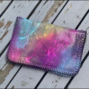 Silver leather fold over clutch